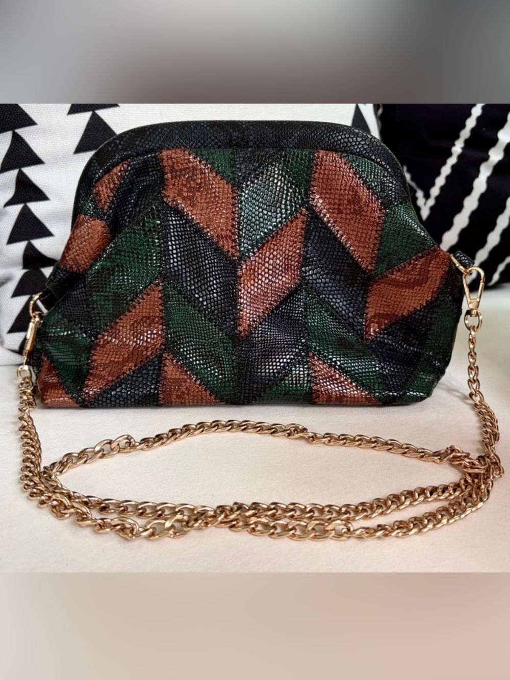 Anthropologie Patchwork Embossed Leather Crossbody Clutch